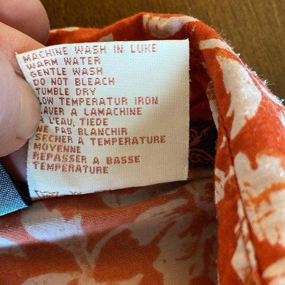 FAR WEST Printed Nylon Sleeveless Button Down Orange/White Grey Buttons Size M - Picture 7 of 11